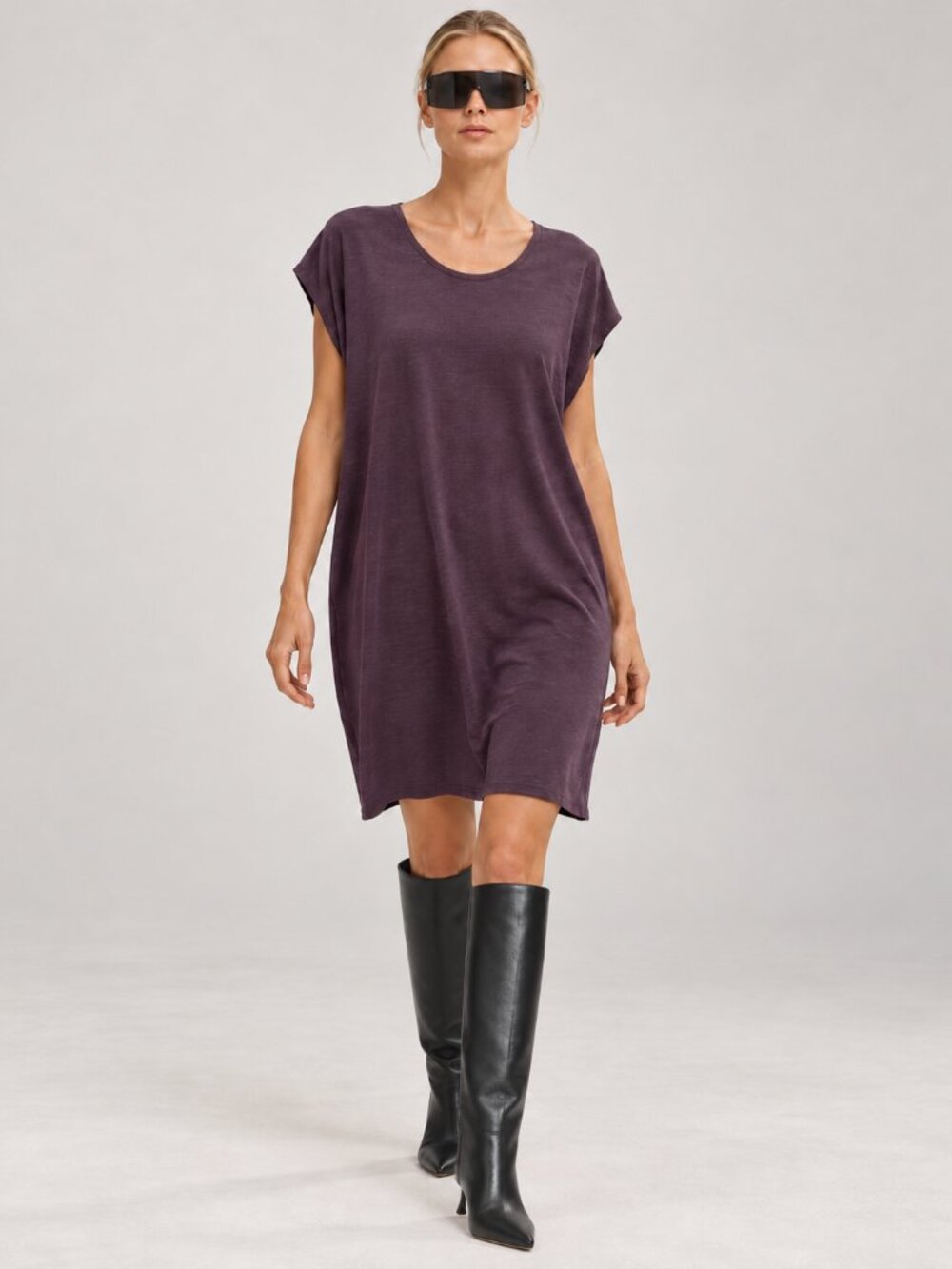 Aritzia Wilfred Free Burgundy Plum Knit T-Shirt Dress Size S Fall Relaxed Fit